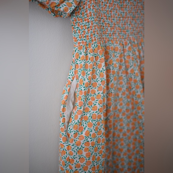 J.Crew XS Women’s Peach Print Smocked Midi Dress Puff Sleeve Summer Cottagecore - Picture 12 of 12